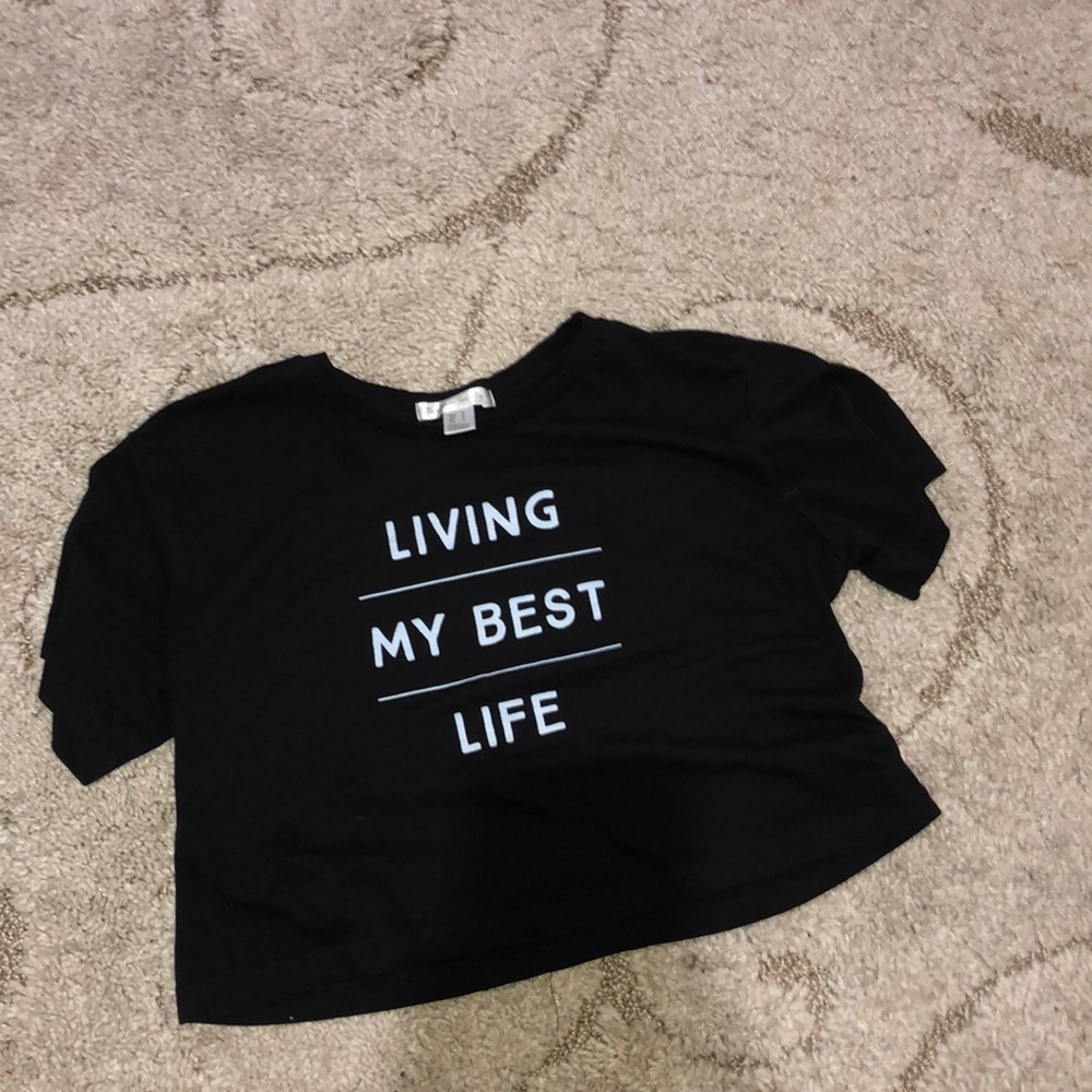 Women’s black crop top with letters